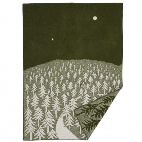 Ultima Thulé PLAID ÉPAIS VERT LAINE AGNEAU "MAISON DANS LA FORET" KLIPPAN YLLEFABRIK