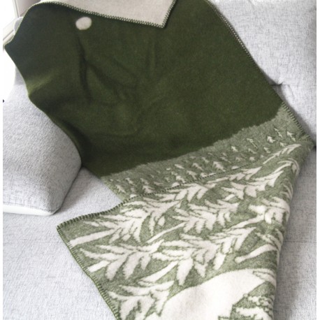 Ultima Thulé PLAID ÉPAIS VERT LAINE AGNEAU "MAISON DANS LA FORET" KLIPPAN YLLEFABRIK