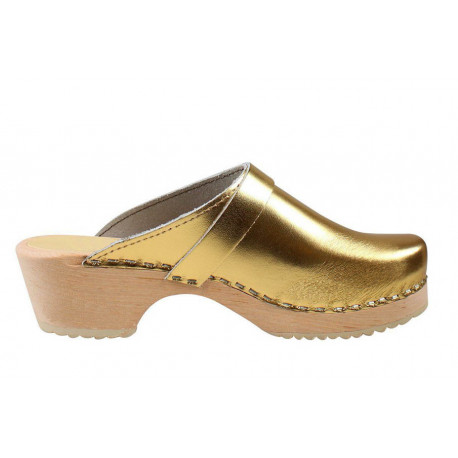 Ultima Thulé SWEDISH CLOGS GENUINE, GOLD LEATHER