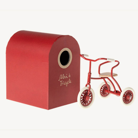 TRICYCLE AVEC PANIER ET ABRI rouge POUR SOURIS MAILEG