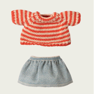 SET VETEMENTS TRICOT JUPE POUR GRANDE SOEUR SOURIS MAILE