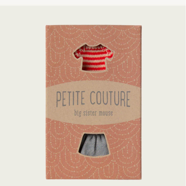 SET VETEMENTS TRICOT JUPE POUR GRANDE SOEUR SOURIS MAILE